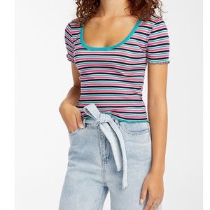 Razzle Dazzle pink and green striped cropped baby tee NWT